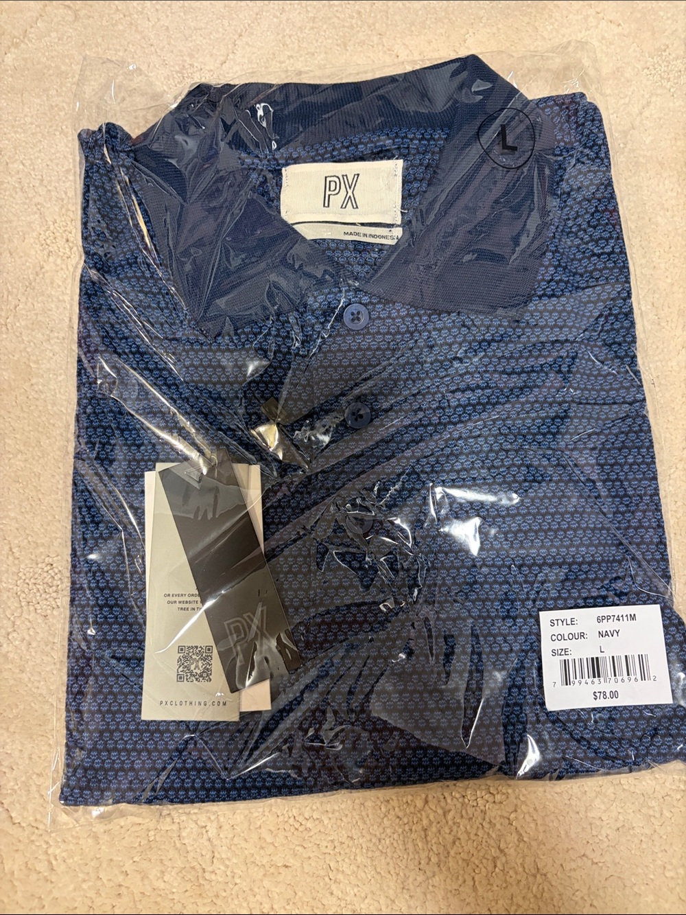 New with Tags PX Navy Patterned Polo Size Large Owen Jacquard Polo